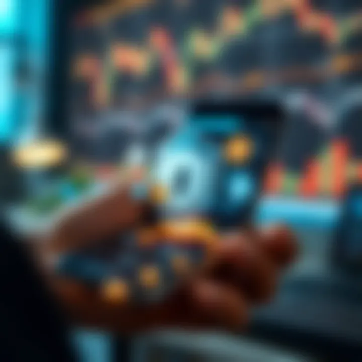 Secure Trading and Fund Management Features Illustration of secure financial transactions with shield and digital currency icons on smartphone