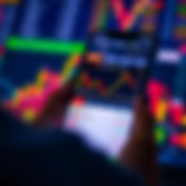User Interface of a Forex Trading Application in India Mobile phone displaying forex trading app interface with charts and currency pair options