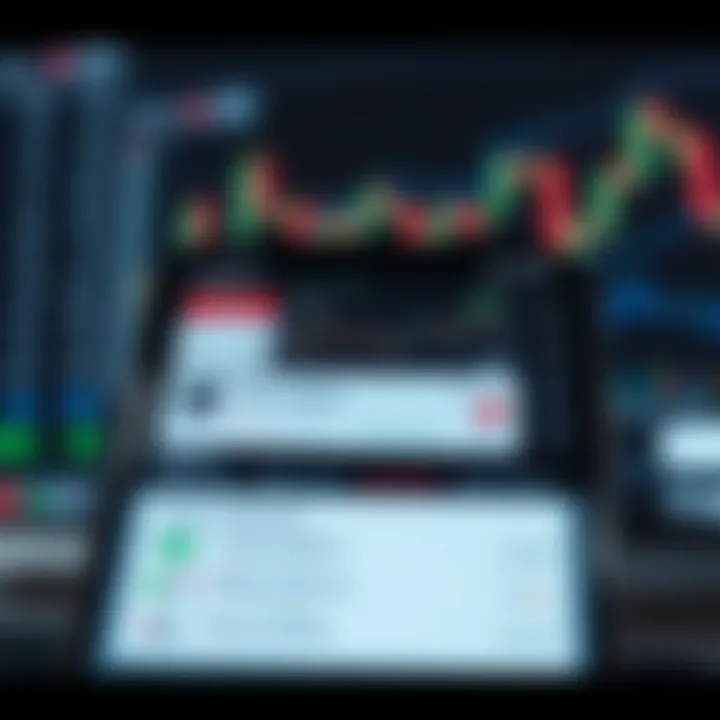 Interface displaying forex trading app features on a mobile device