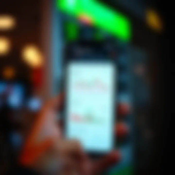 Mobile phone displaying a user-friendly interface of an option trading app with charts and analysis tools