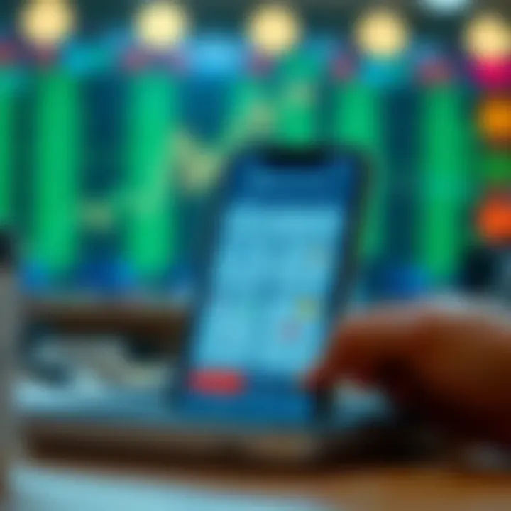 Mobile device displaying various trading app interfaces illustrating features and options