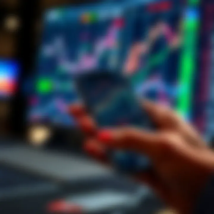 Smartphone displaying multiple stock charts and brokerage app interface