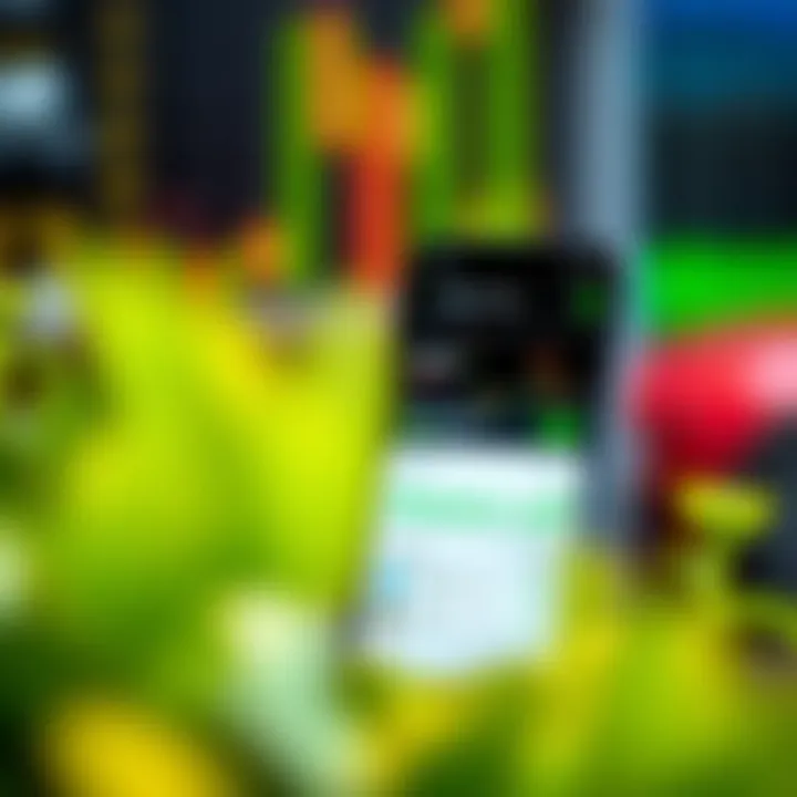 Mobile phone screen displaying a trading app interface with stock charts and portfolio summary