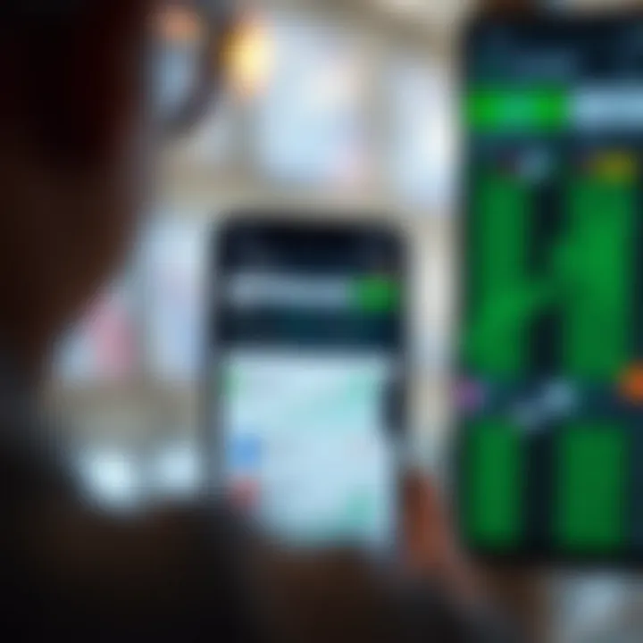 Mobile phone displaying various stock charts and trading options on a financial app interface