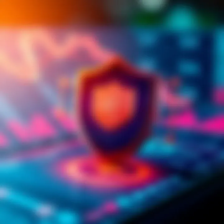 Conceptual graphic showing shield icon representing security with Indian currency symbols