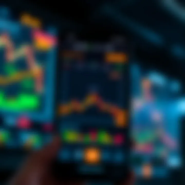 User interface displaying a variety of stock charts and real-time market data on a mobile trading app