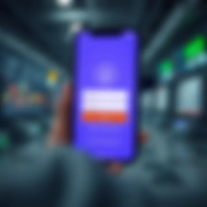 Secure login screen with biometric authentication on a mobile trading platform