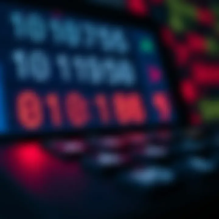 Digital interface showing binary numbers and calculation results on an electronic device