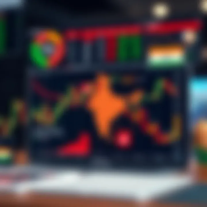 Conceptual graphic of forex trading strategy development with charts, risk management icons, and a digital map of India