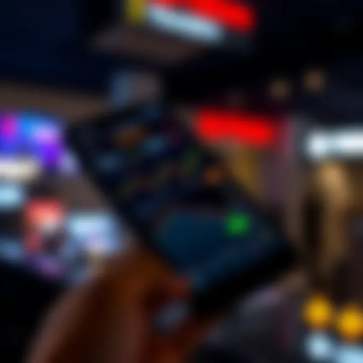 Mobile phone displaying a forex trading app with currency exchange rates and charts