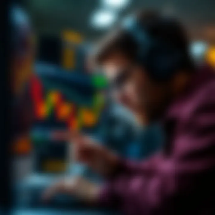 Conceptual illustration of disciplined trader analyzing forex charts with focus and strategy