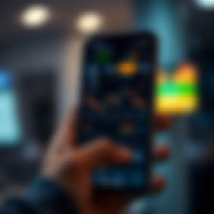 User Interface of an Oil Trading Application Featuring Market Data Mobile phone displaying an oil trading application interface with market charts and trading options