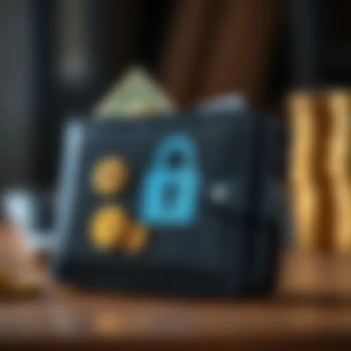 Illustration of a secure digital wallet with currency symbols representing safe investing with minimal capital