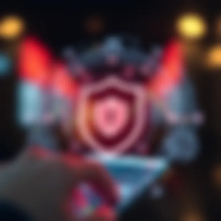 Secure digital transaction with shield symbol representing safety and encryption in mobile stock trading