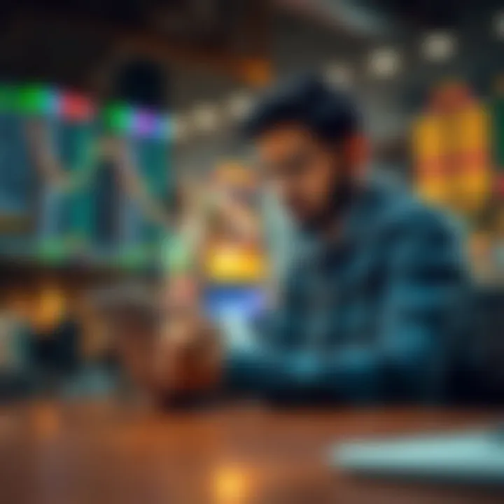 Digital illustration of a user evaluating different trading platforms on a tablet